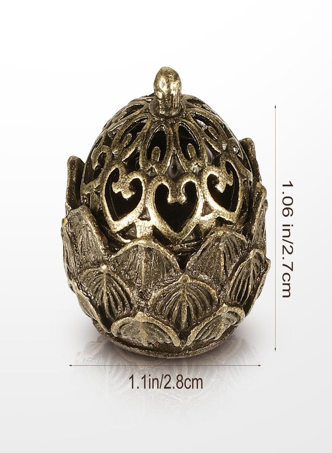Qulkws 2 Piece Mini Brass Lotus Flower Incense Holder with Lid 1.1 x 1 inches Small Vintage Closed Incense Burner Elegant Desktop Ornament for Home Office Yoga Meditation Spa Teahouse - Image 3